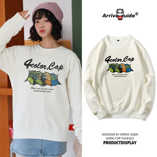 学生秋宽松版加绒加厚长袖个性休闲圆领套头情侣大码男女卫衣外套