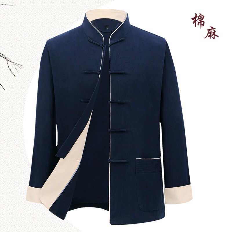 Spring and summer Tang costume Middle-aged and elderly people Cotton and hemp Long sleeve jacket Chinese style the elderly Thin section Flax grandpa Hanfuin the Men's clothing, National costume  category - from Buy2taobao.com to provide professional Taobao agent buy service