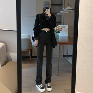 175高个子加长裤子180烟管牛仔裤女爆款法棍阔腿裤窄版加绒直筒裤