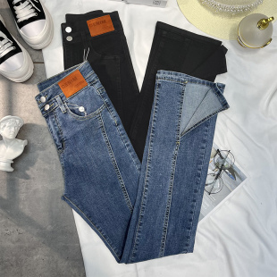 子 女高腰显瘦直筒微喇叭裤 175高个子加长裤 子180开叉牛仔裤