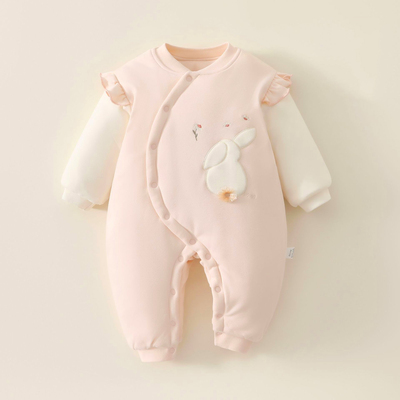 婴儿连体衣180g克夹棉a类纯棉秋冬季女宝宝衣服新生儿加厚外出服