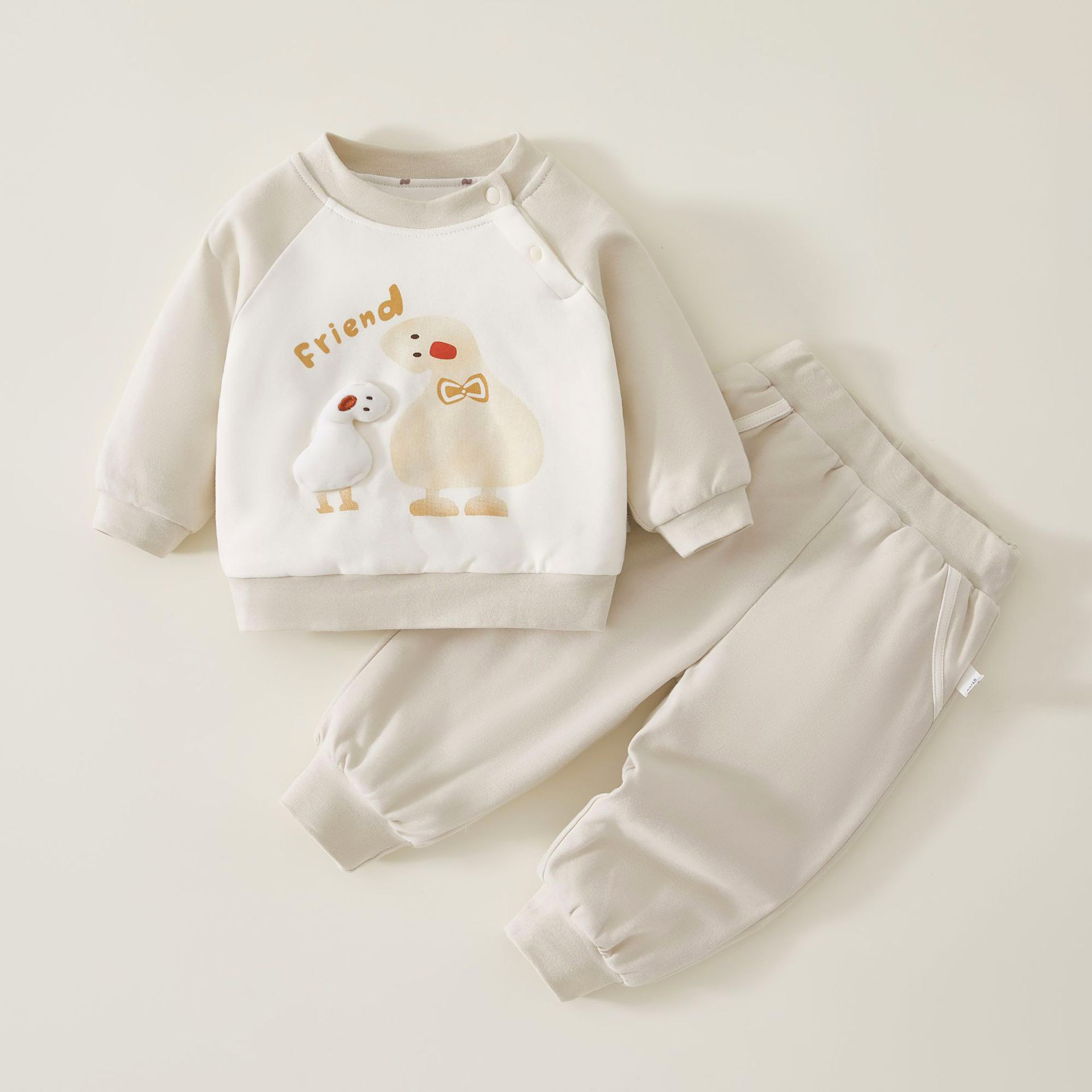 婴儿夹棉薄棉分体套装秋冬衣服一岁宝宝40克婴幼儿早秋内穿外出服