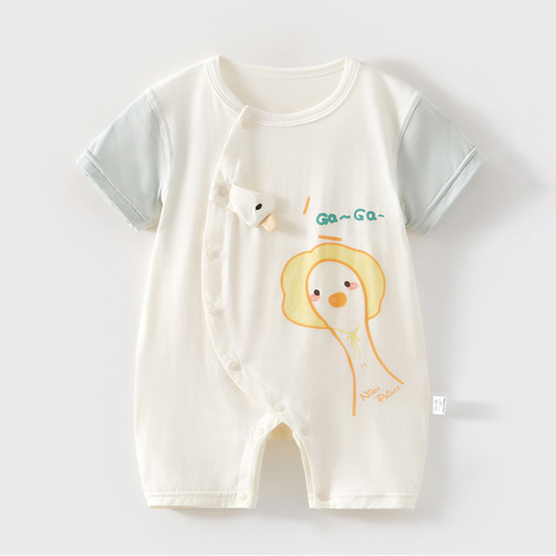 婴儿莫代尔冰丝连体衣夏季薄款短袖新生儿衣服宝宝空调服睡衣夏装