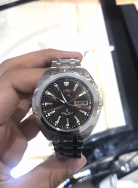 双狮表怀旧礼物父亲男表自动机械表防水咖色表钢带日历SEM6B001T2