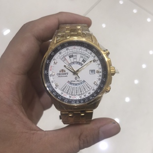 双狮表怀旧礼物机械表白间金色日历万年历防水透底机芯SEU08001WX