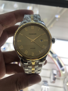 瑞士天珺表罗马刻度石英表钢带金色7009防水礼物父亲