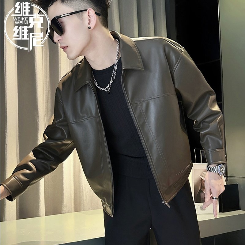 美式皮夹克男士秋冬新款潮牌潮流休闲帅气高级感加绒加厚皮衣外套