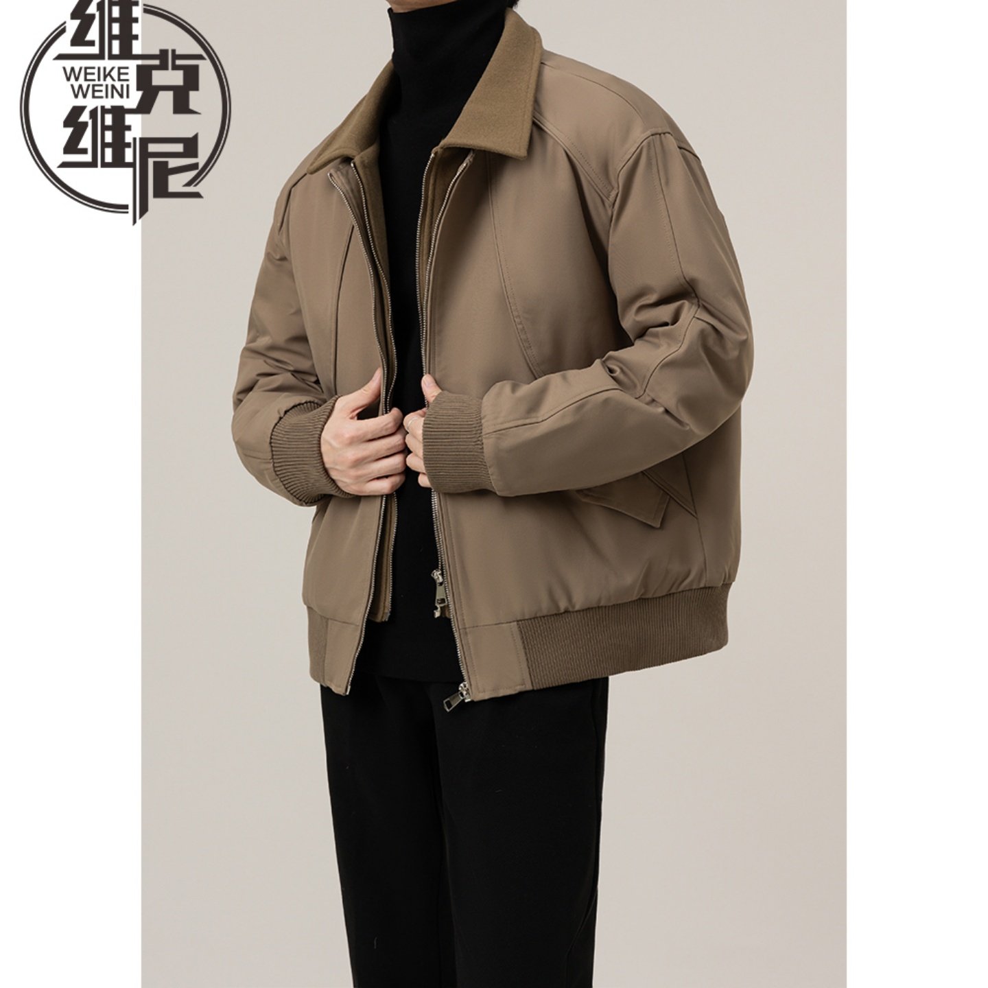 假两件拼接羽绒服男士秋冬季美式潮牌痞帅宽松高级感毛呢夹克外套