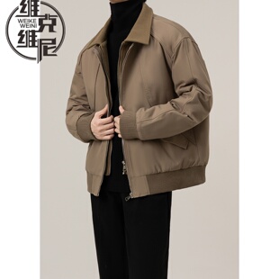 假两件拼接羽绒服男士秋冬季美式潮牌痞帅宽松高级感毛呢夹克外套