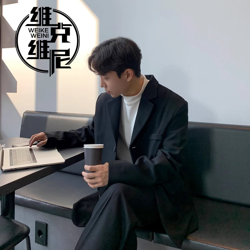 西装外套男士2026年春季新款韩版潮流休闲帅气高级感宽松垫肩西服