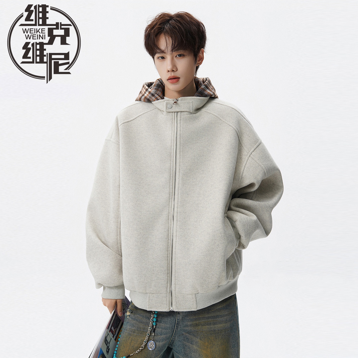 美式毛呢外套男士2025冬季新款潮牌潮流复古休闲宽松加厚保暖棉服