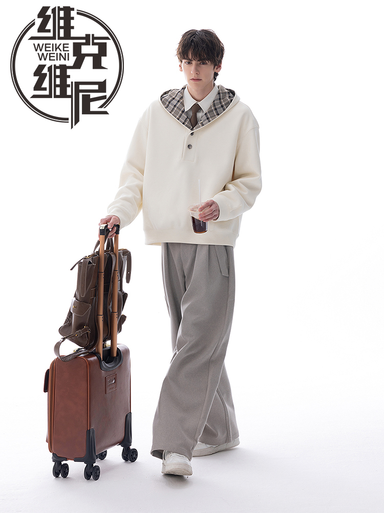 格子拼接开衫卫衣男士2025年秋冬新款美式潮牌痞帅宽松高级感外套