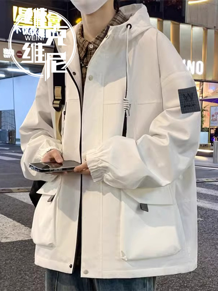 美式冲锋衣外套男士秋冬新款潮牌潮流青少年加绒加厚宽松工装夹克