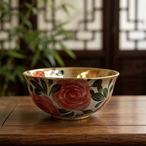 景德镇手绘粉玫瑰6寸面碗中国风防烫大面碗高颜值餐具可进微波炉