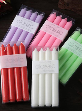 Classic无烟无味浪漫七彩烛光晚餐象牙白 黄绿紫绿红白色长杆蜡烛