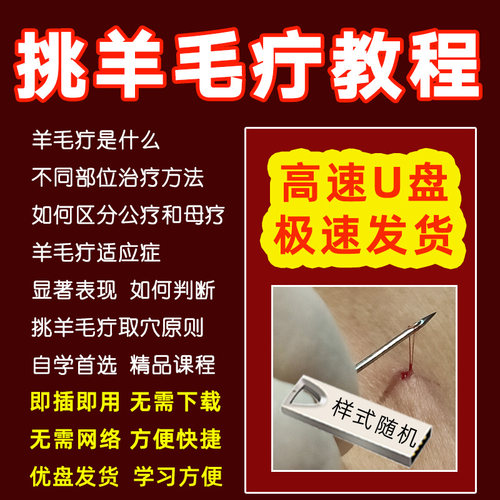 U盘挑刺疗法挑羊毛疔教程视频民间针挑疗法中医针灸入门课程优盘