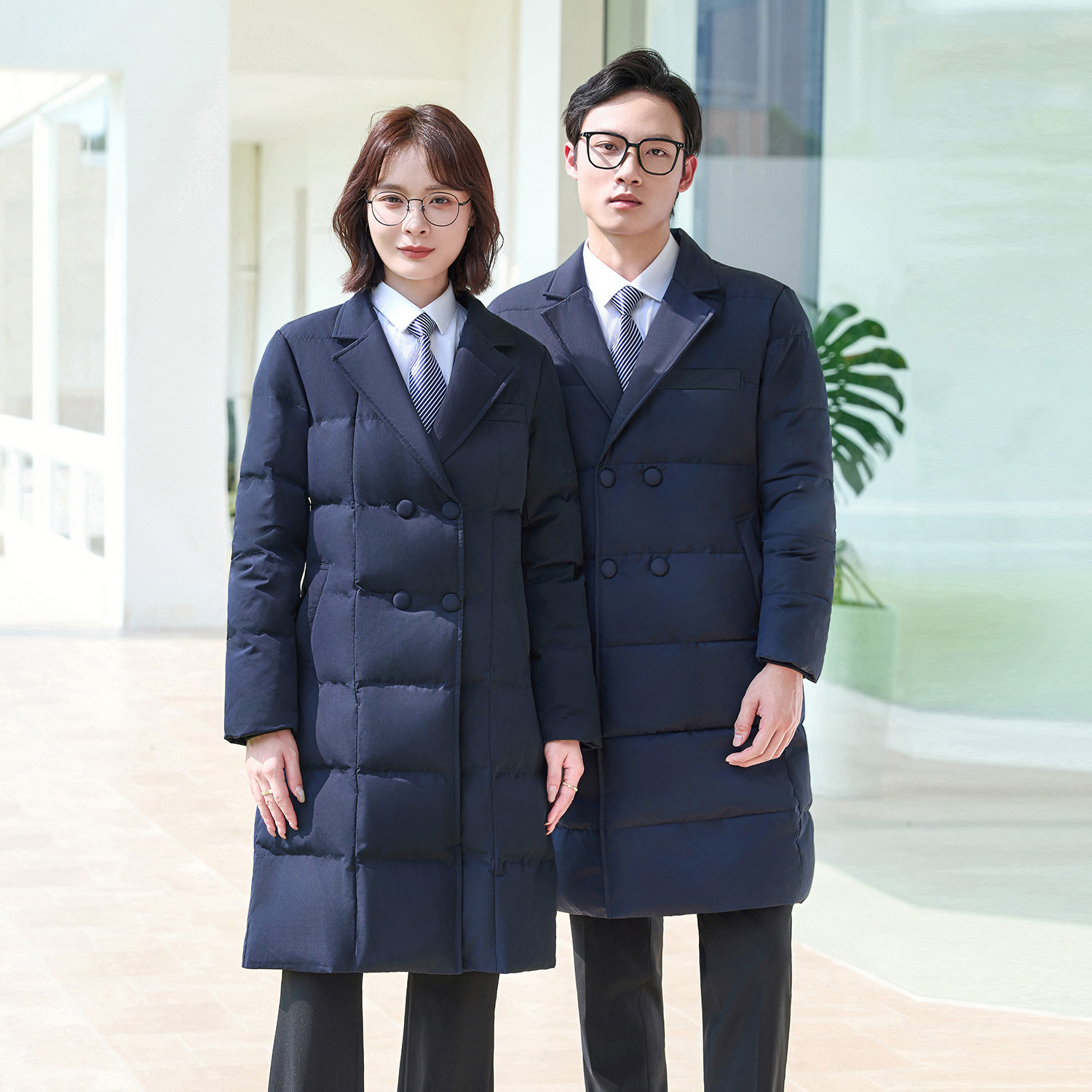 西装领棉服男女同款2026冬季新款中长款保暖加厚职业工装棉衣外套