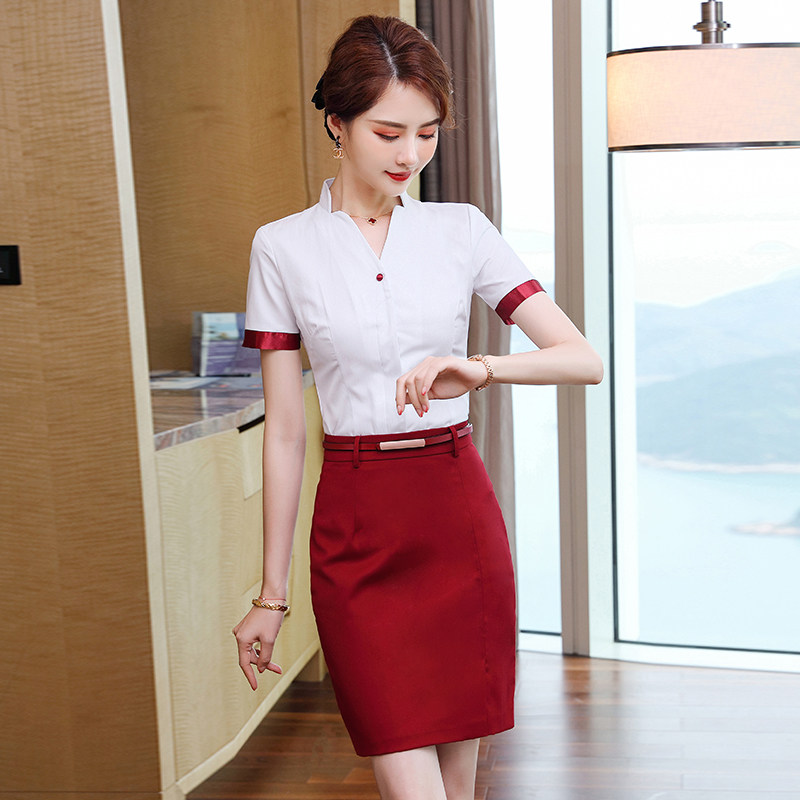 PROFESSIONAL SUIT WOMEN SUMMER SHORT SLEEVES FASHION TEMPERAMENT FLIGHT ATTENDANTS UNIFORMS FLIGHT ATTENDANTS HIGH-SPEED RAIL OFFICE WORKERS WORK CLOTHES SKIRTS