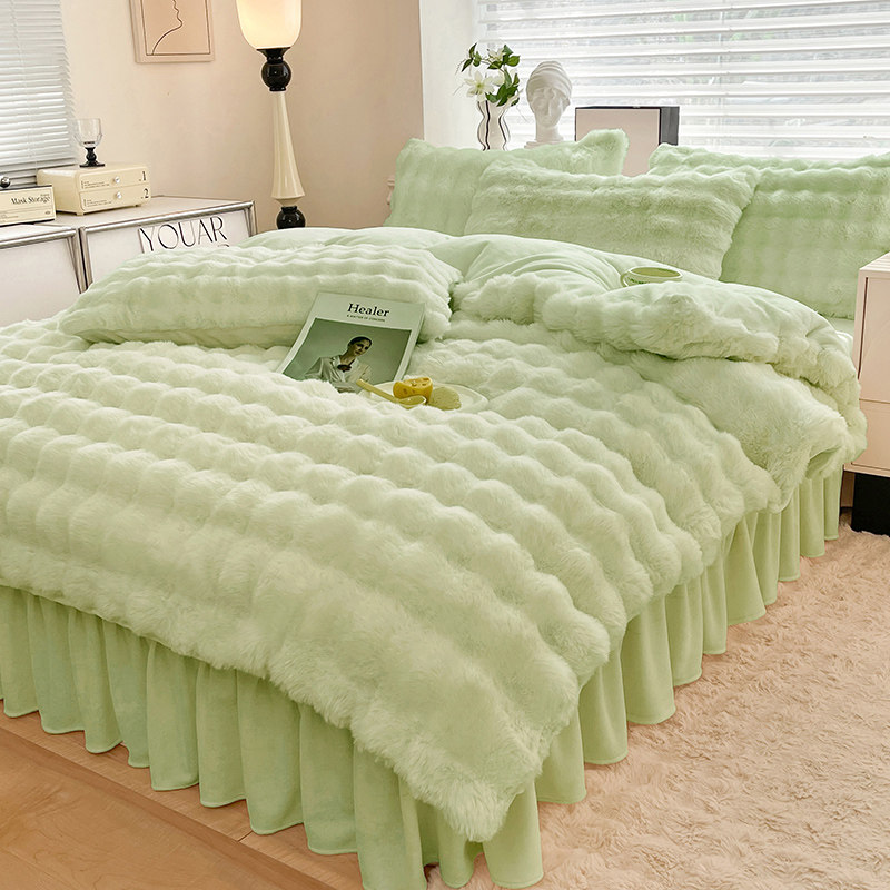 加厚泡泡兔绒床品四件套纯色牛奶绒被套罩床裙床单双人珊瑚绒套件,床上用品,床品套件/四件套/多件套,淘宝优惠券,粉丝福利购,淘宝优惠卷