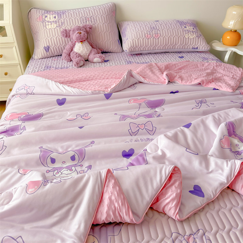卡通印花乳胶凉席夏被四件套儿童冰丝席凉感空调被可折叠水洗夏季