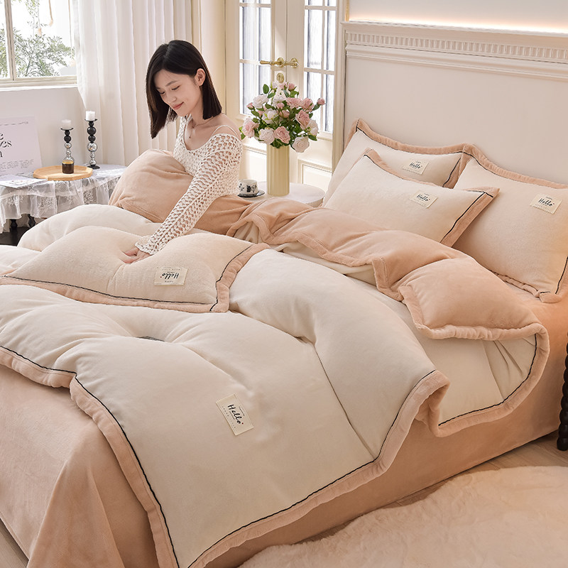 双面牛奶绒床上四件套冬季加厚法兰绒床品床单被套罩床笠学生宿舍