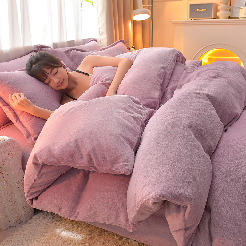 简约风双面牛奶绒被套单件150x200x230cm加厚法兰珊瑚绒单品被罩