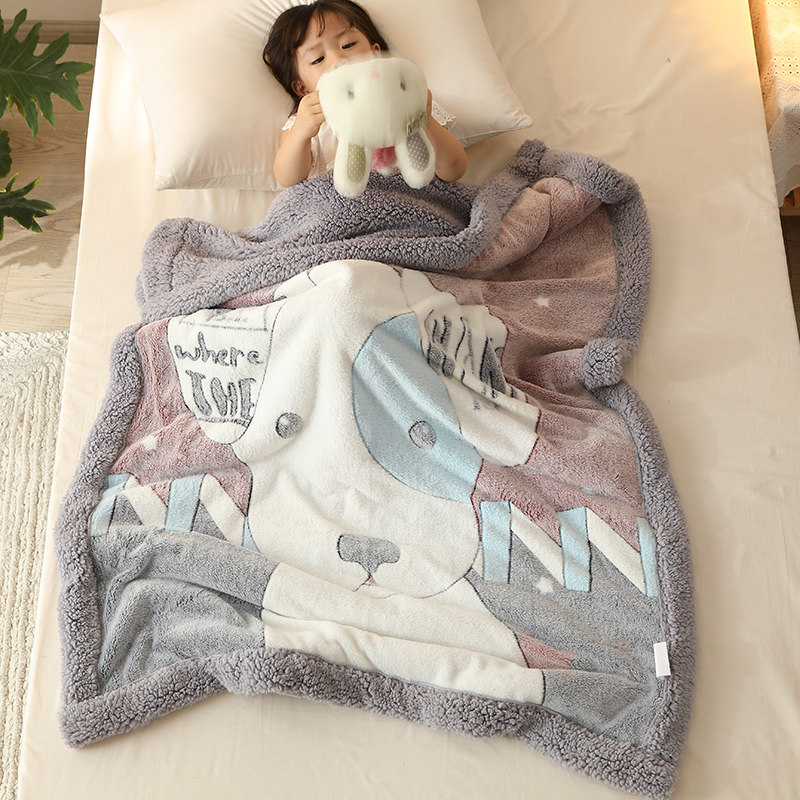 双层加厚儿童雪花绒毛毯沙发盖毯幼儿园宝宝午睡毯婴儿冬季小被子