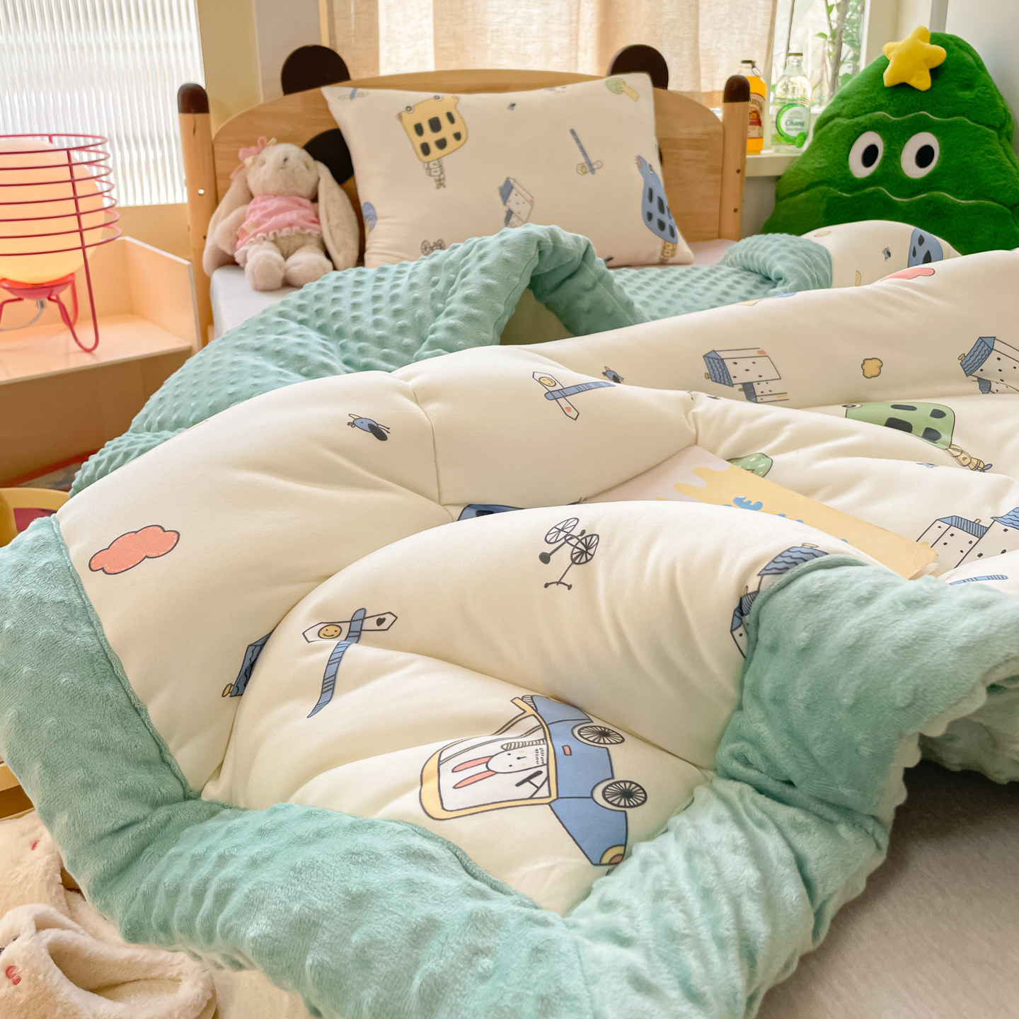 A类针织棉冬季加厚豆豆绒被儿童冬被幼儿园午睡小被子保暖春秋被