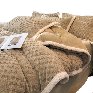 加厚塔夫绒被套毯四件套被罩毛毯床笠沙发盖毯子床单双人加绒床品