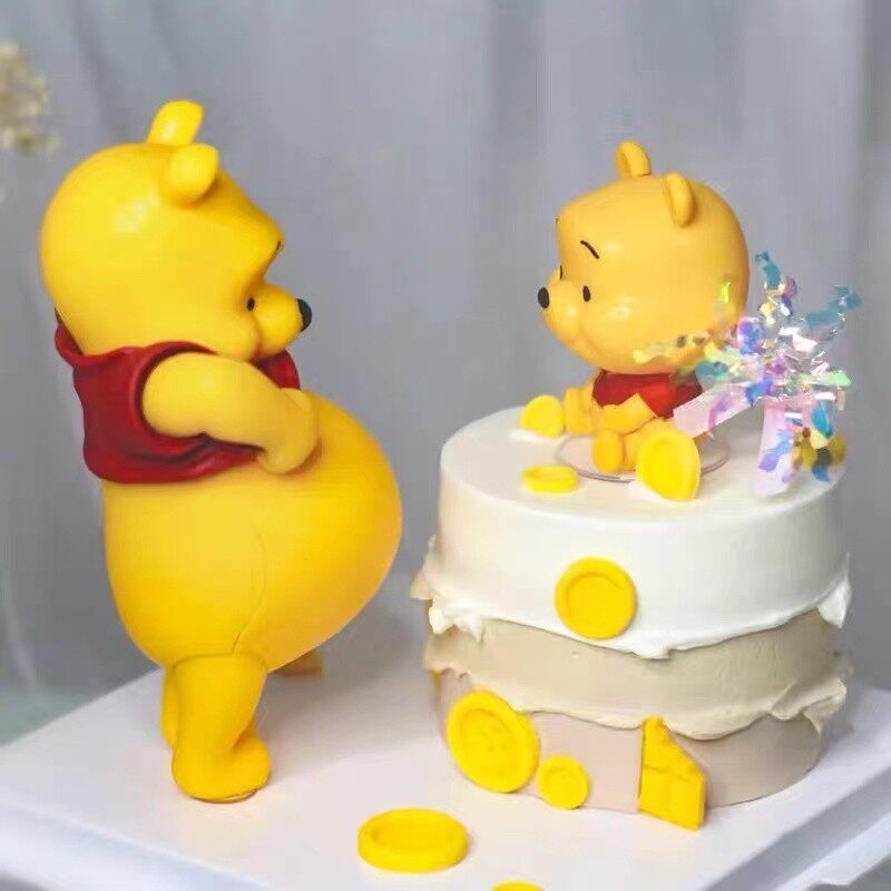 大肚熊蛋糕装饰摆件可爱卡通狗熊小熊插牌孕妇生日插件烘培配件