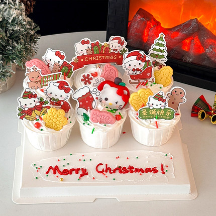 2025圣诞节苹果kt猫纸杯蛋糕装饰摆件hellokitty圣诞快乐装扮插件