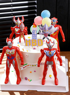 超人打怪兽蛋糕装饰摆件网红恐龙变形玩具男孩生日甜品插件装扮
