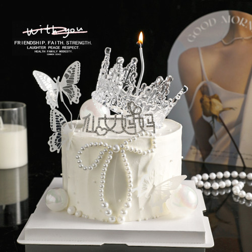 2026母亲节蛋糕装饰水晶皇冠摆件珍珠蝴蝶结钻石仙女妈妈装扮插件