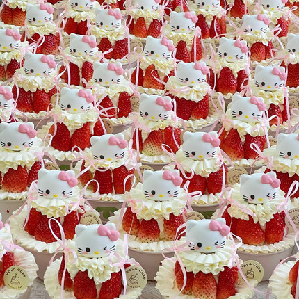 2026圣诞节hellokitty奶油碗蛋糕装饰kt猫草莓碗陶瓷碗蛋糕碗装扮