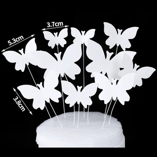 网红白色纸质蝴蝶蛋糕装饰插件女神生日派对甜品台唯美蝴蝶插牌
