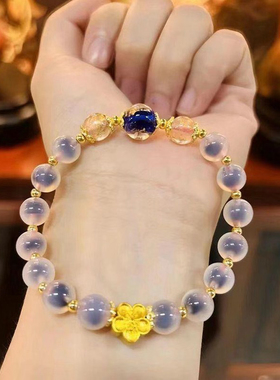 半糖多宝金箔琉璃转运珠潘家园手串白色糖心玛瑙手链情侣水晶饰品