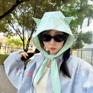 小恶魔帽子遮阳帽女防晒抗UV薄款可爱户外旅游出片神器头巾帽