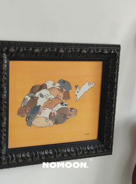 重工厚框NOMOON装饰画小众设计多兔子巴胺法式复古儿童房艺术挂画