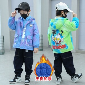 轻薄棉服男童加绒外套秋冬装儿童三合一冲锋衣夹棉奥特曼加厚衣服