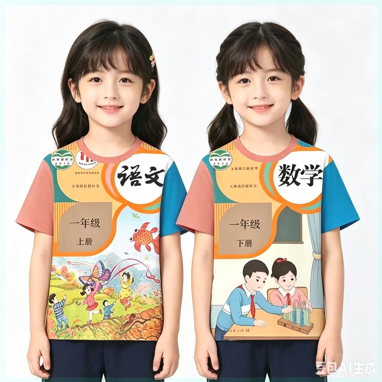 壮胖孩童课本印花T恤套装夏季小