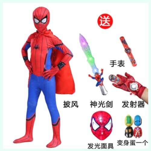 cos服男童头套披风蜘蛛侠衣服战衣钢铁侠紧身衣男孩玩具套装儿童