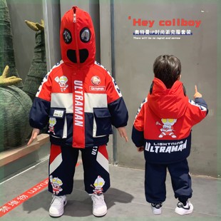 奥特曼男童加绒套装棉衣2026新款痞帅儿童装棉服男孩加厚冬装外套