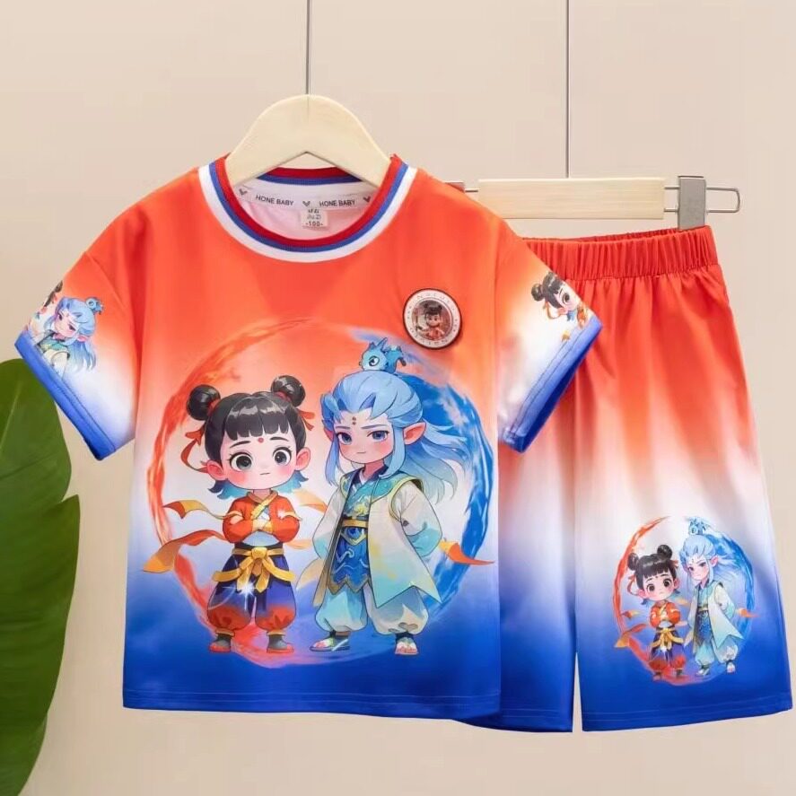 炫酷哪吒女童夏装冰丝儿童速干运