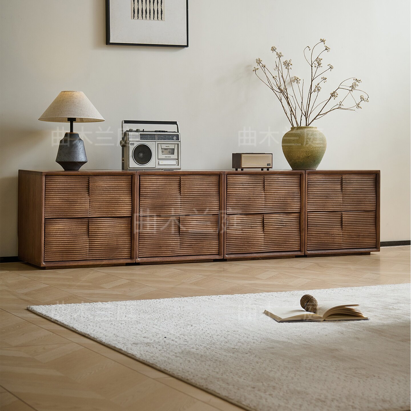 北美黑胡桃木斗柜电视柜客厅实木中古风家用储物柜模块自由组合柜