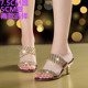 夏季 新款 水钻凉拖鞋 2024女鞋 女真皮高跟细跟性感女士一字拖凉鞋 女