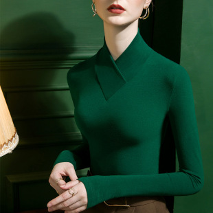 春季 2025春秋保暖内搭长袖 纯色T恤上衣 女修身 磨毛围脖V领打底衫