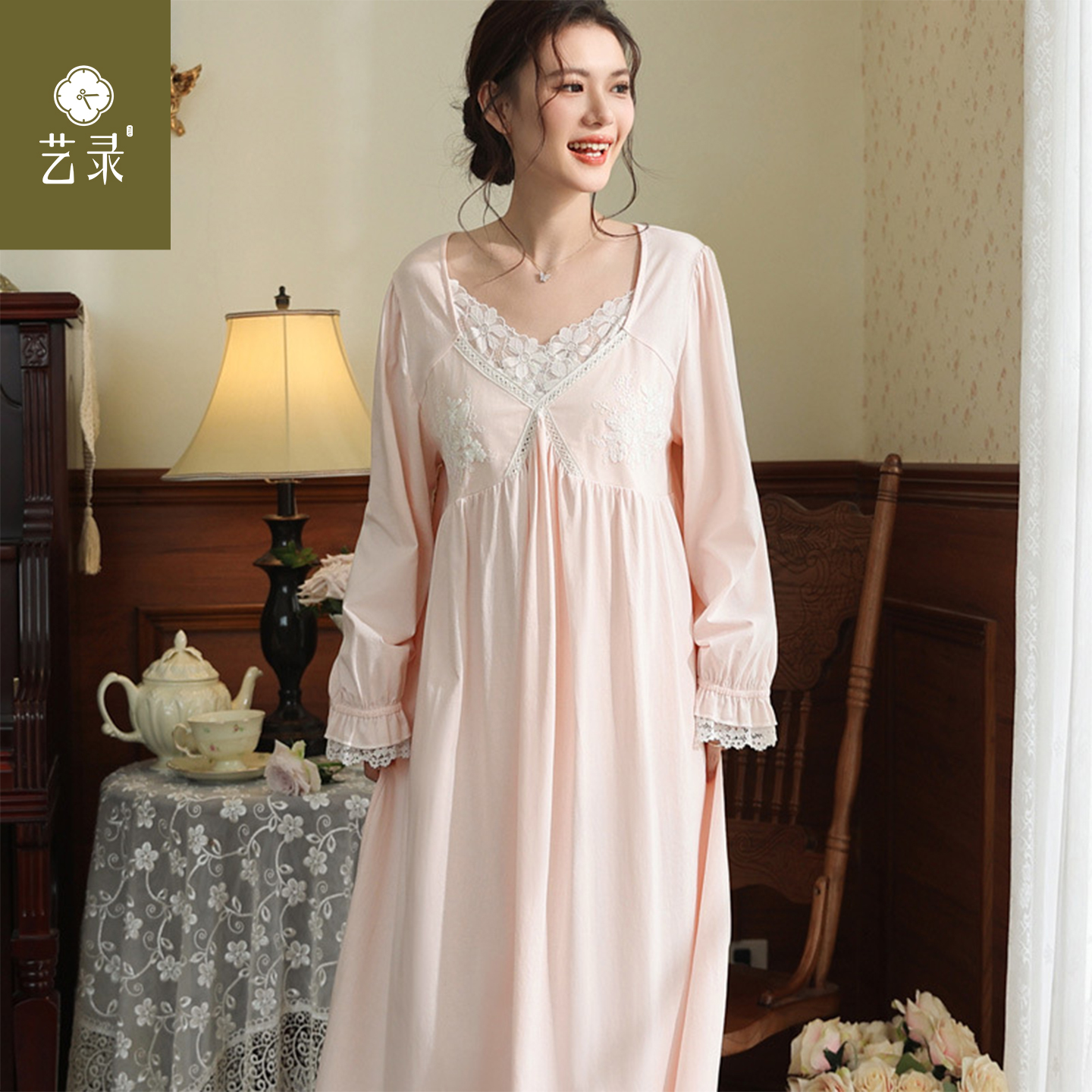 法式睡裙25秋冬新款带胸垫大码