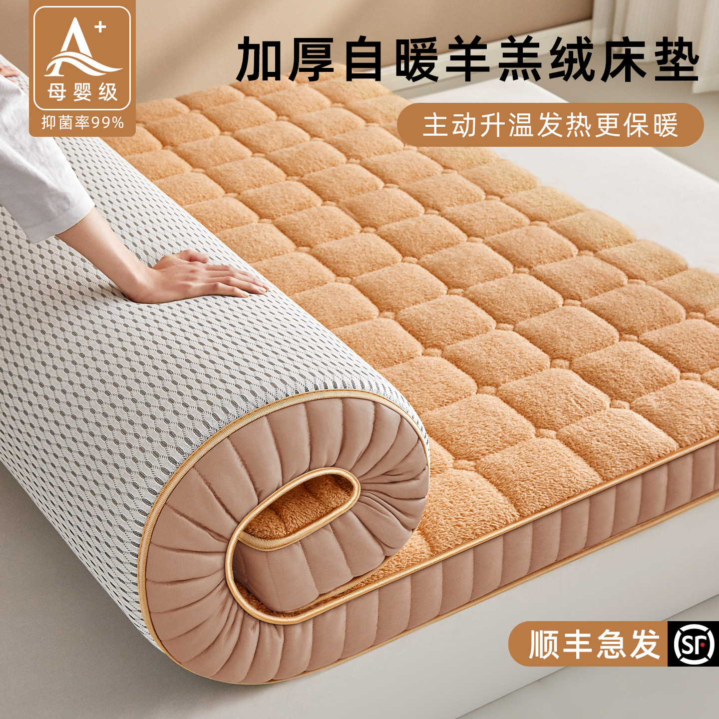 冬季羊羔绒记忆棉床垫软垫家用卧室180x200床垫榻榻米加厚保暖