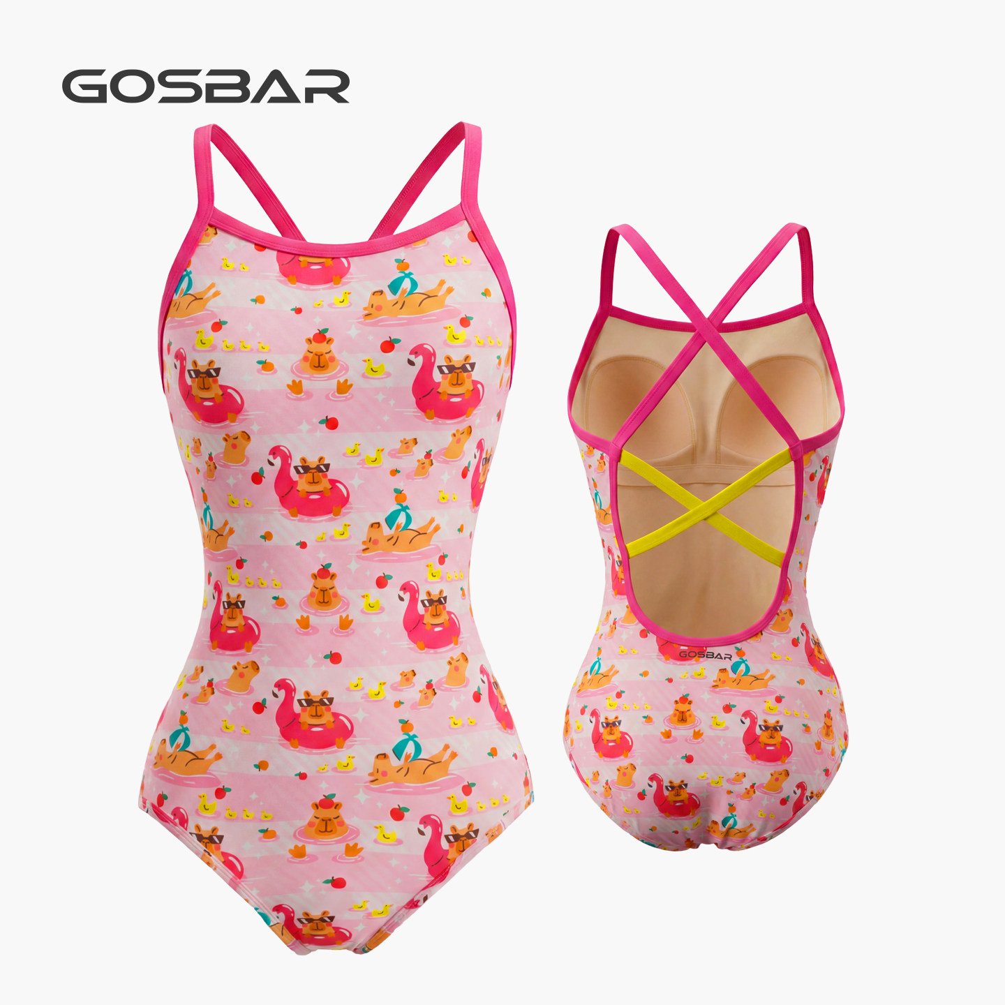 gosbar泳衣26新款女士竞速专业运动训练连体泳衣竞技游泳粉色夏日