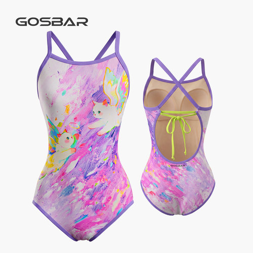 gosbar泳衣26新款女士竞速专业运动训练连体泳衣竞技游泳馆天使猫